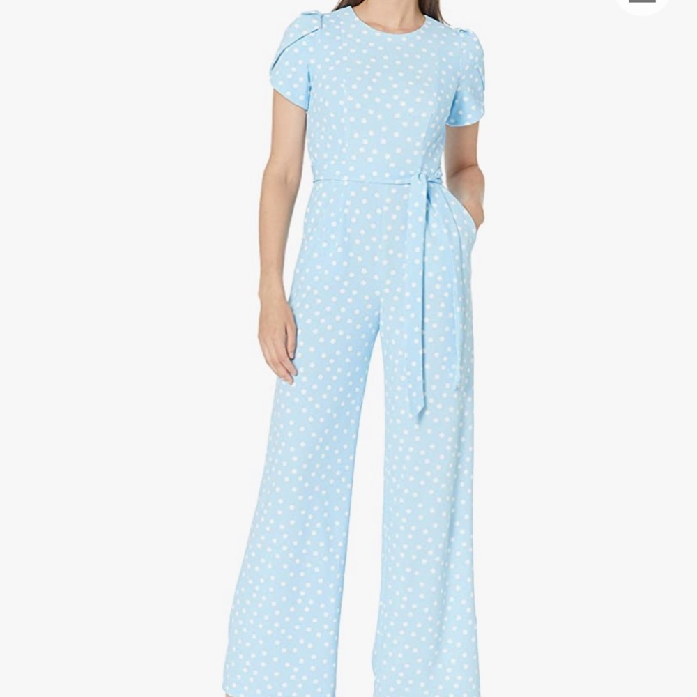 Calvin Klein Blue Dot Tulip Sleeve Jumpsuit 6 NWT